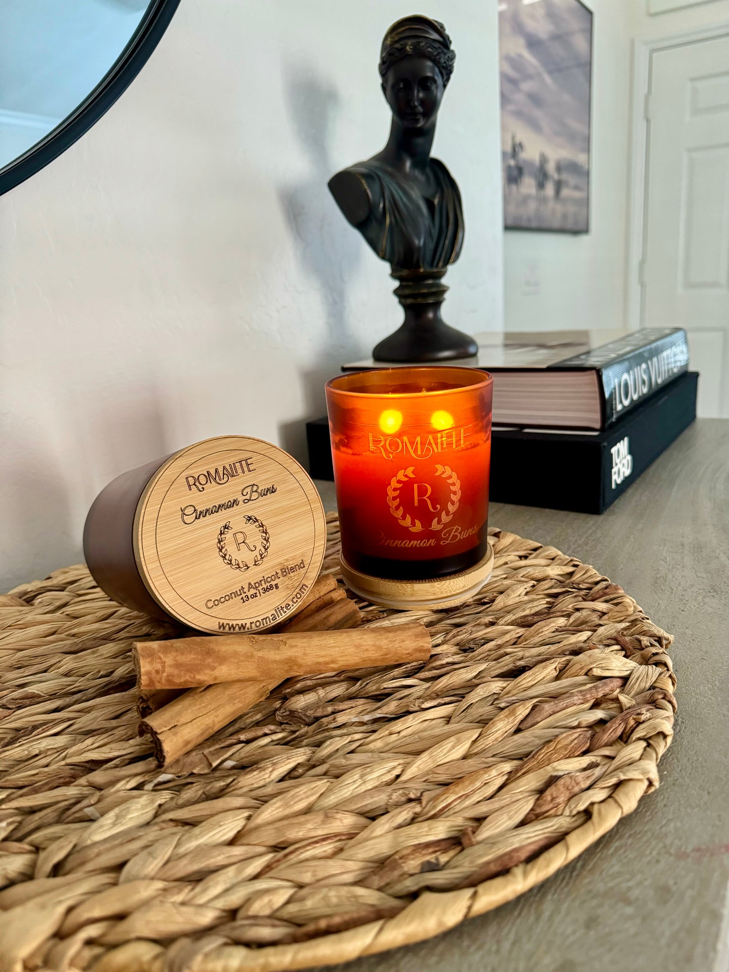 Romalite Cinnamon Vanilla Candle - Coconut Wax, 11 oz