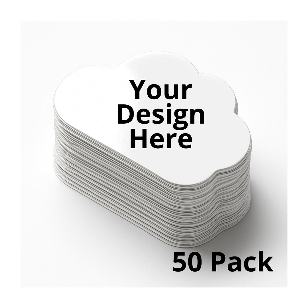 Stack of white heart-shaped cards with 'Your Design Here' text and '50 Pack' at the bottom on a white background.